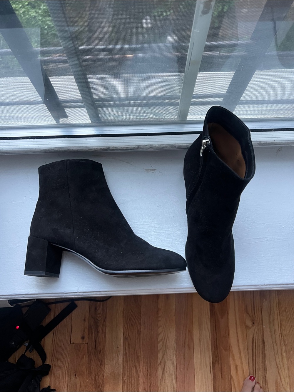 Margaux’s Classic Black Suede Ankle Boot with Block Heel